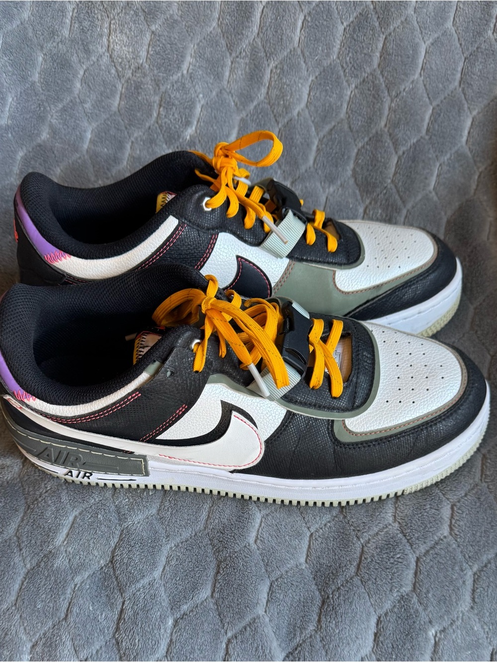 Nike Black White Gray Sneakers with Yellow Laces